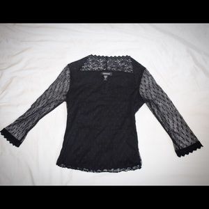 Ideology Black Lace Top With Sheer Sleeves Size S